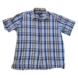 Avirex Button Down Shirt Mens XL Blue Yellow Plaid Cotton Short Sleeve Casual